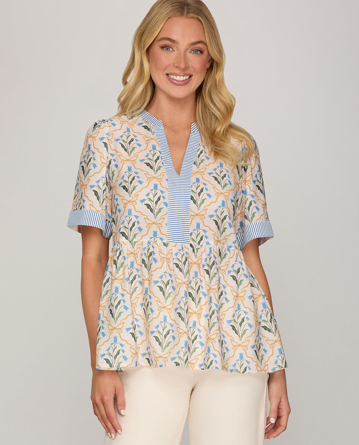 She And Sky Print Top White/Blue