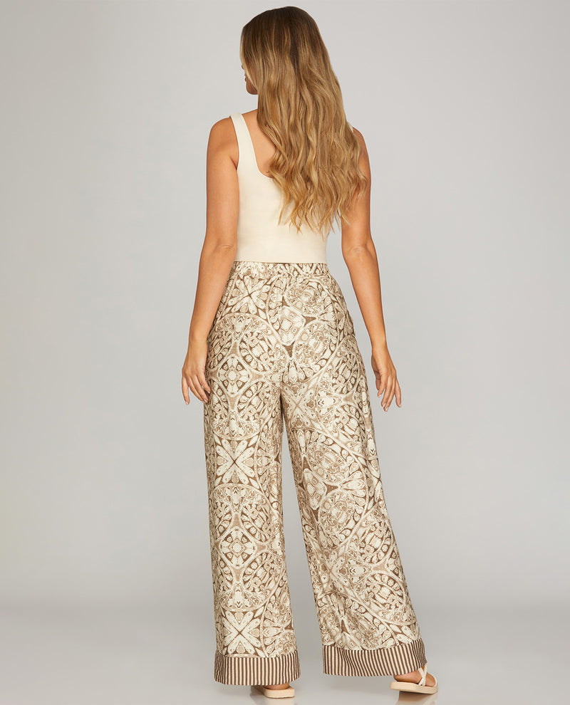 She & Sky Print Wide Leg Pant Taupe
