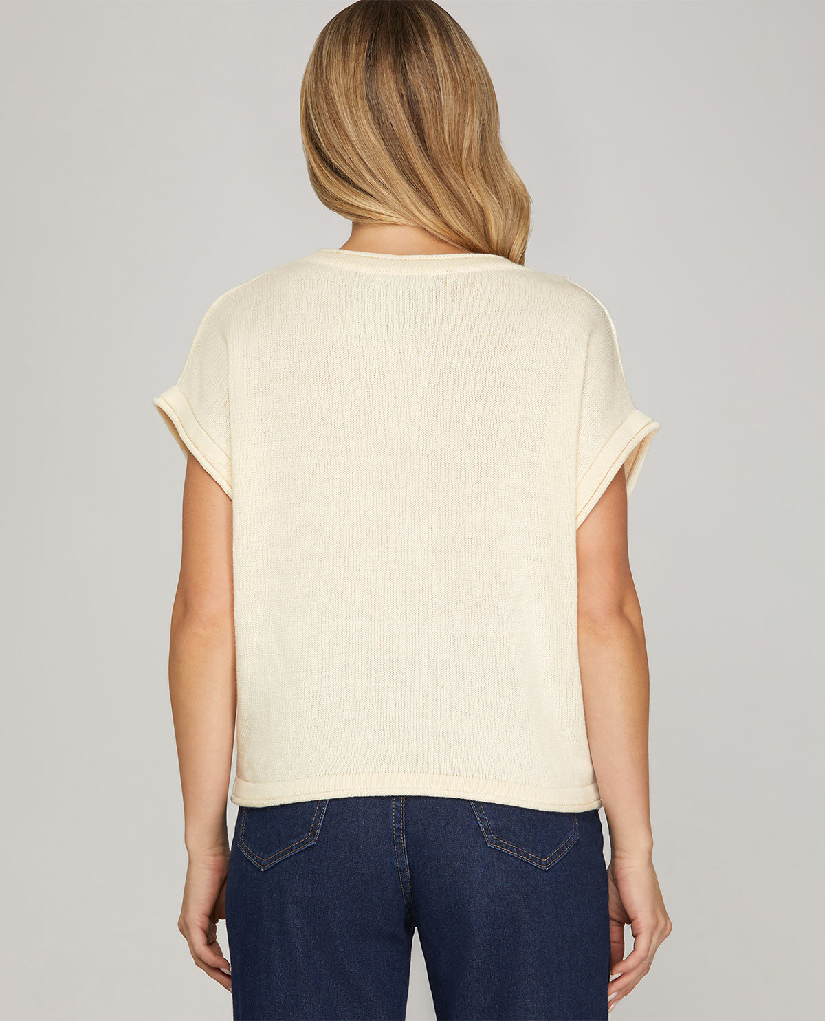 She & Sky Short Sleeve Sweater Cream