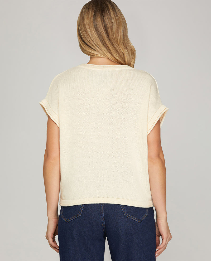 She & Sky Short Sleeve Sweater Cream
