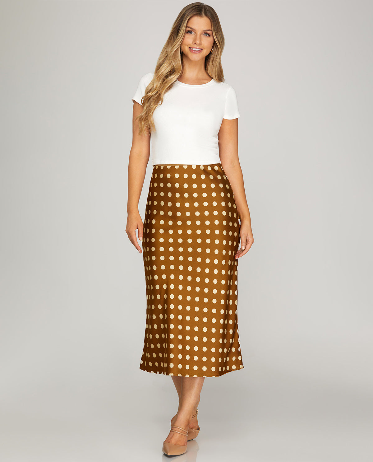 She & Sky Polka Dot Skirt Brown