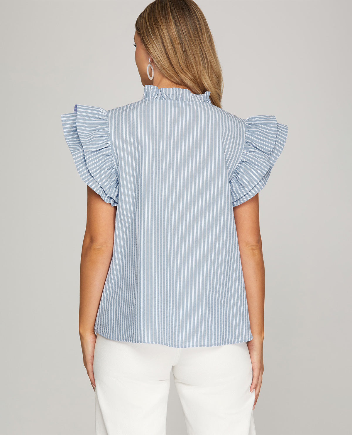 She And Sky Stripe Top Lt Blue