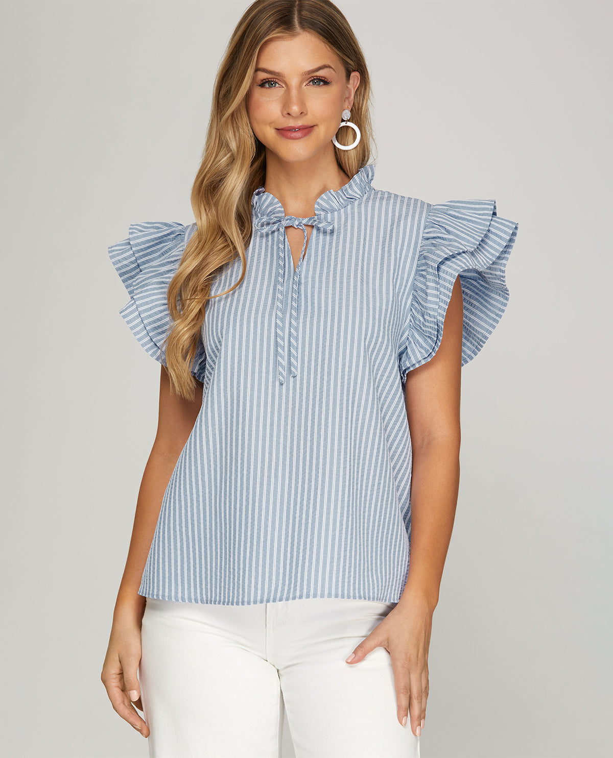 She And Sky Stripe Top Lt Blue