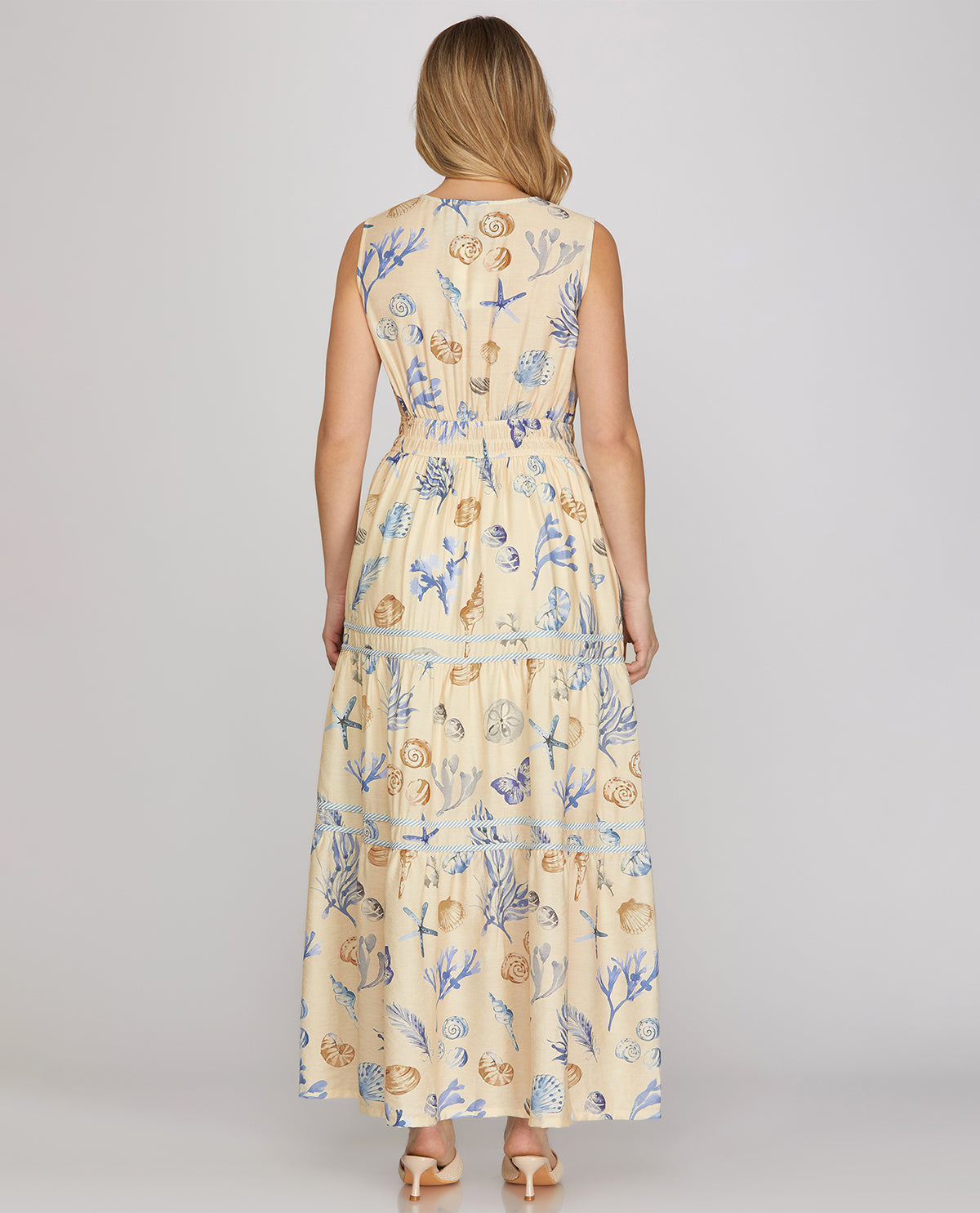 She & Sky Printed Tiered Dress Cream