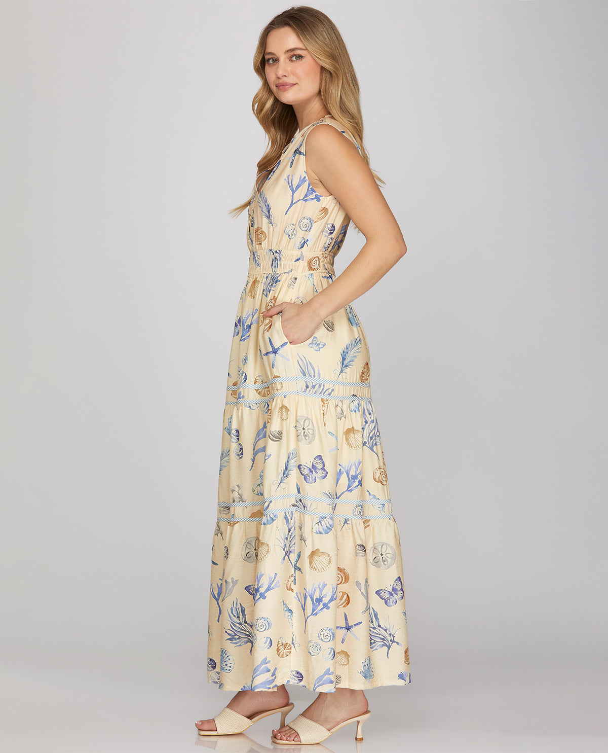 She & Sky Printed Tiered Dress Cream