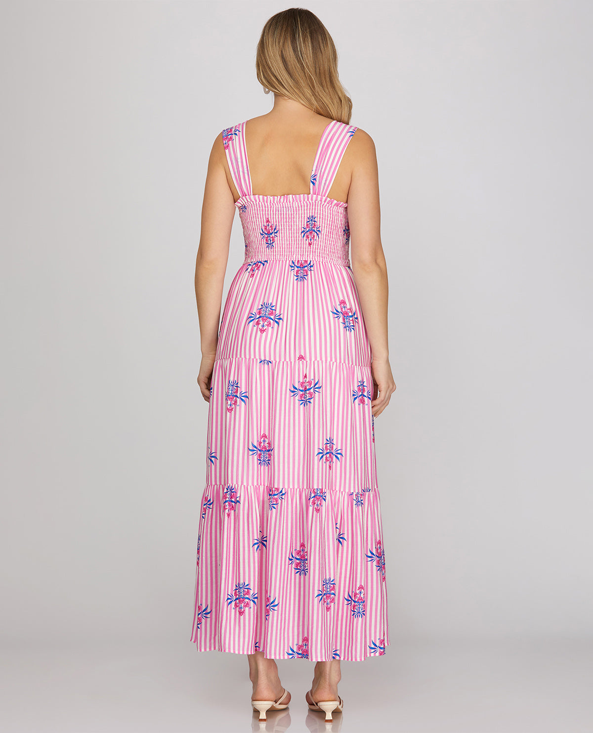She & Sky Smocked Tiered Dress Pink