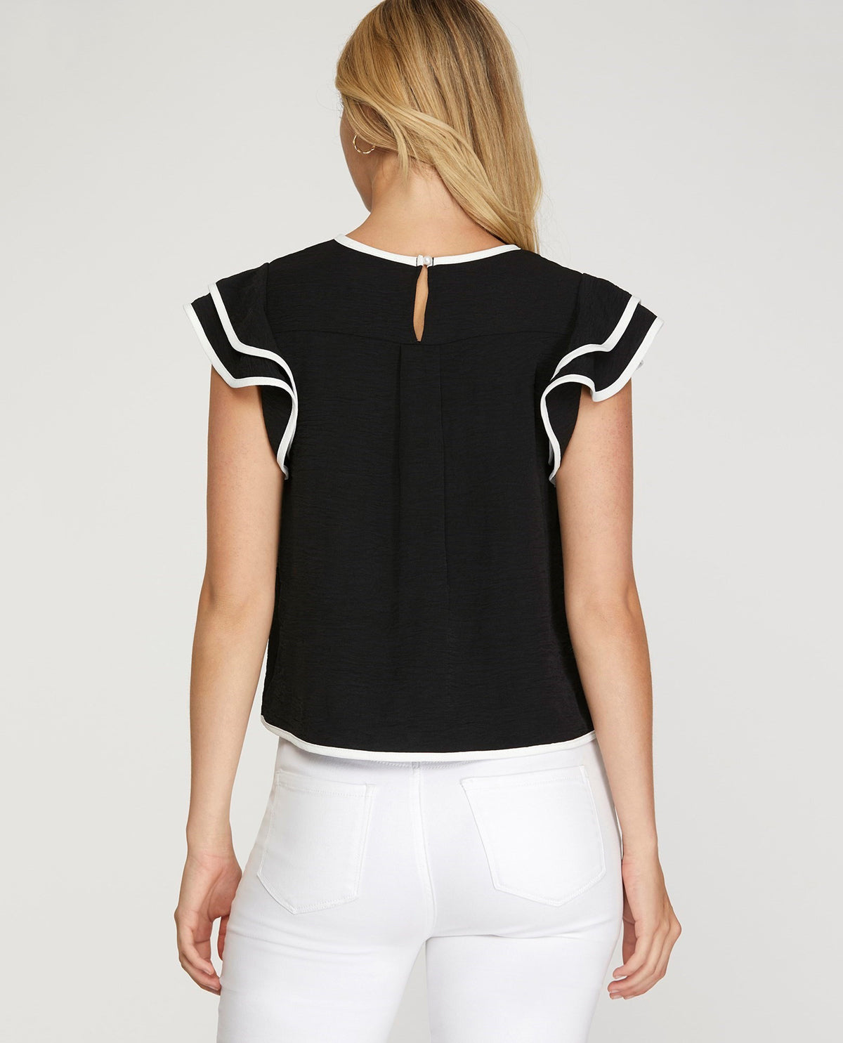 Ruffle Cap Sleeve Top with Contrast