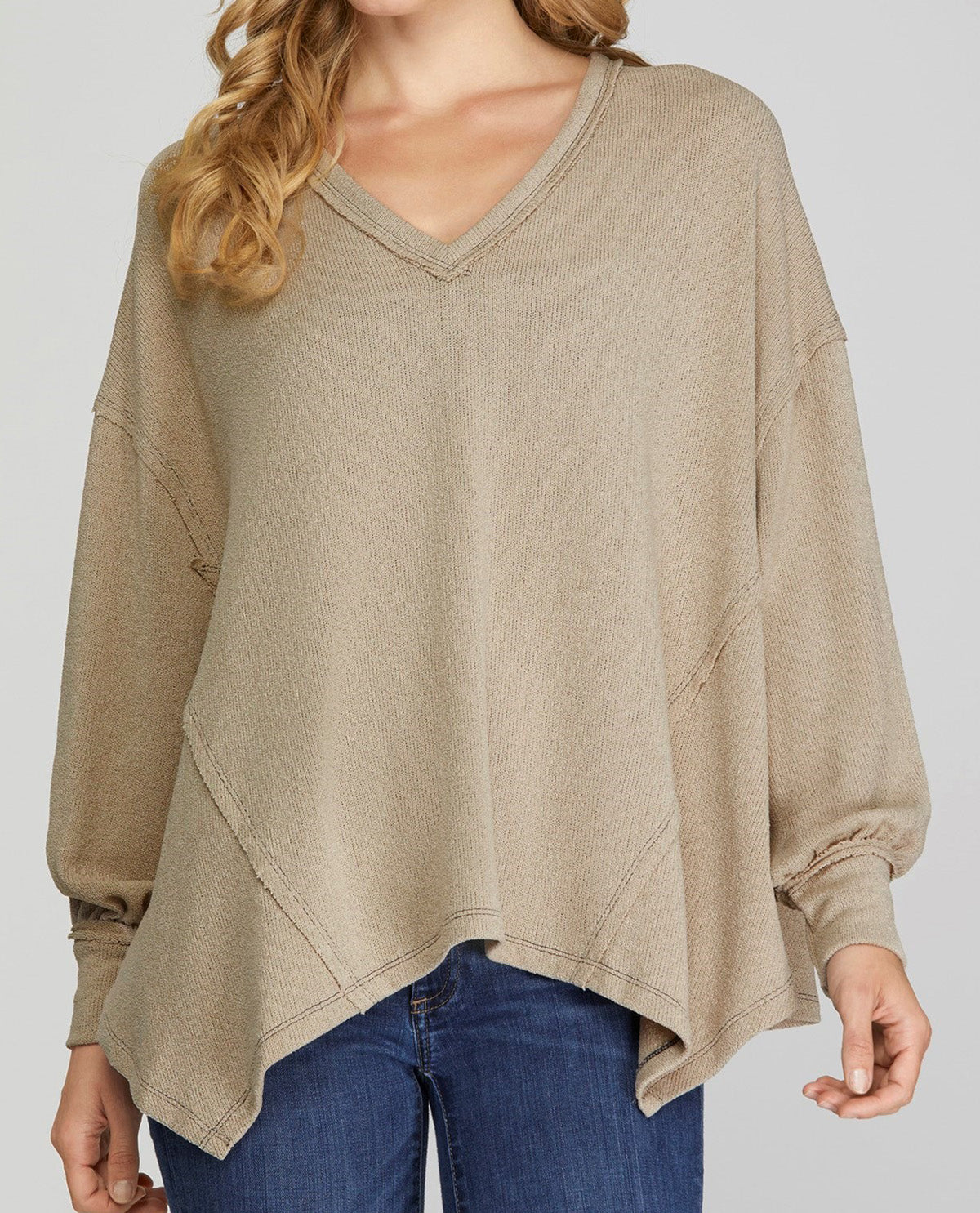 V-Neck Asymmetry Hem Top