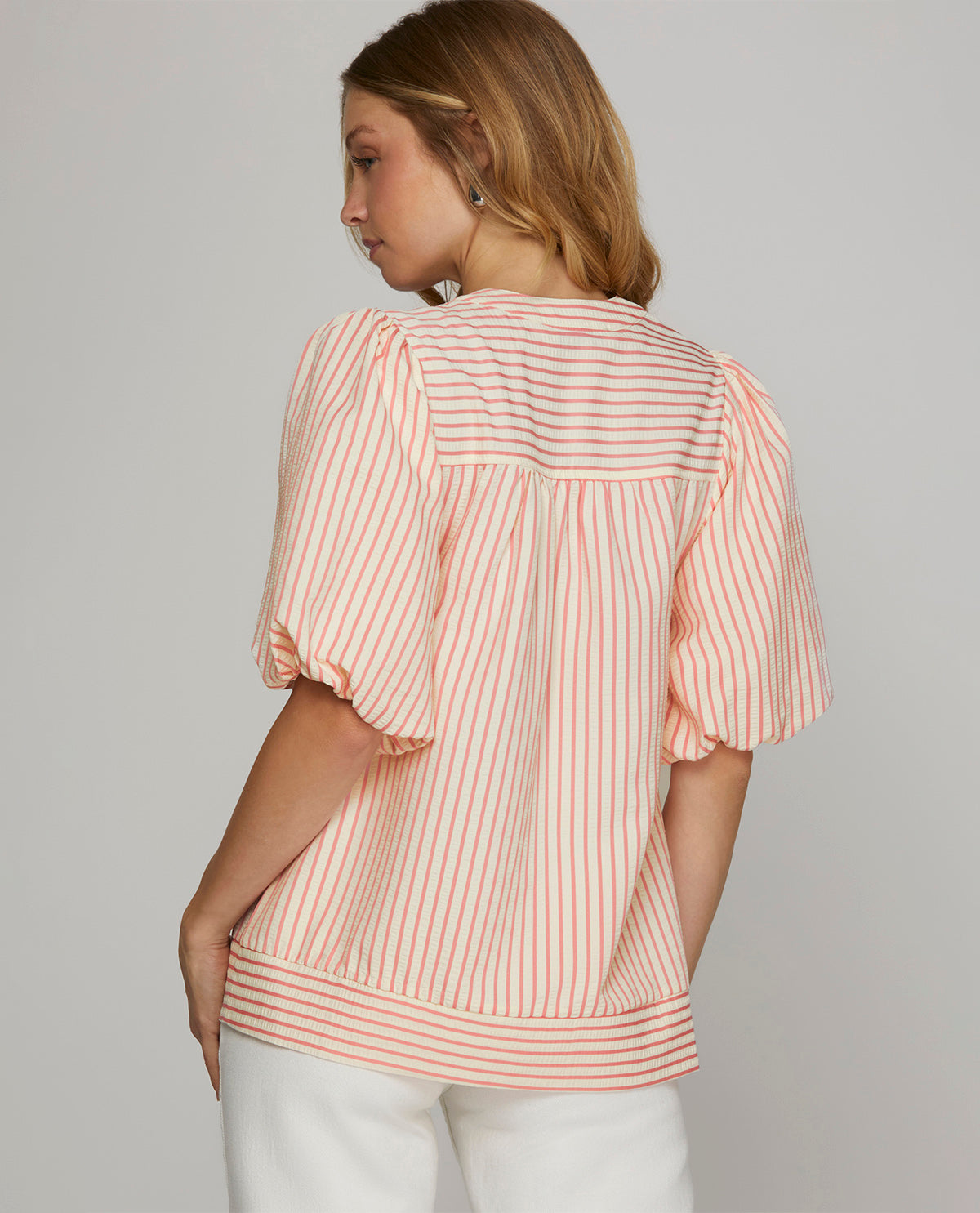 She And Sky Bubble Sleeve Top Pink