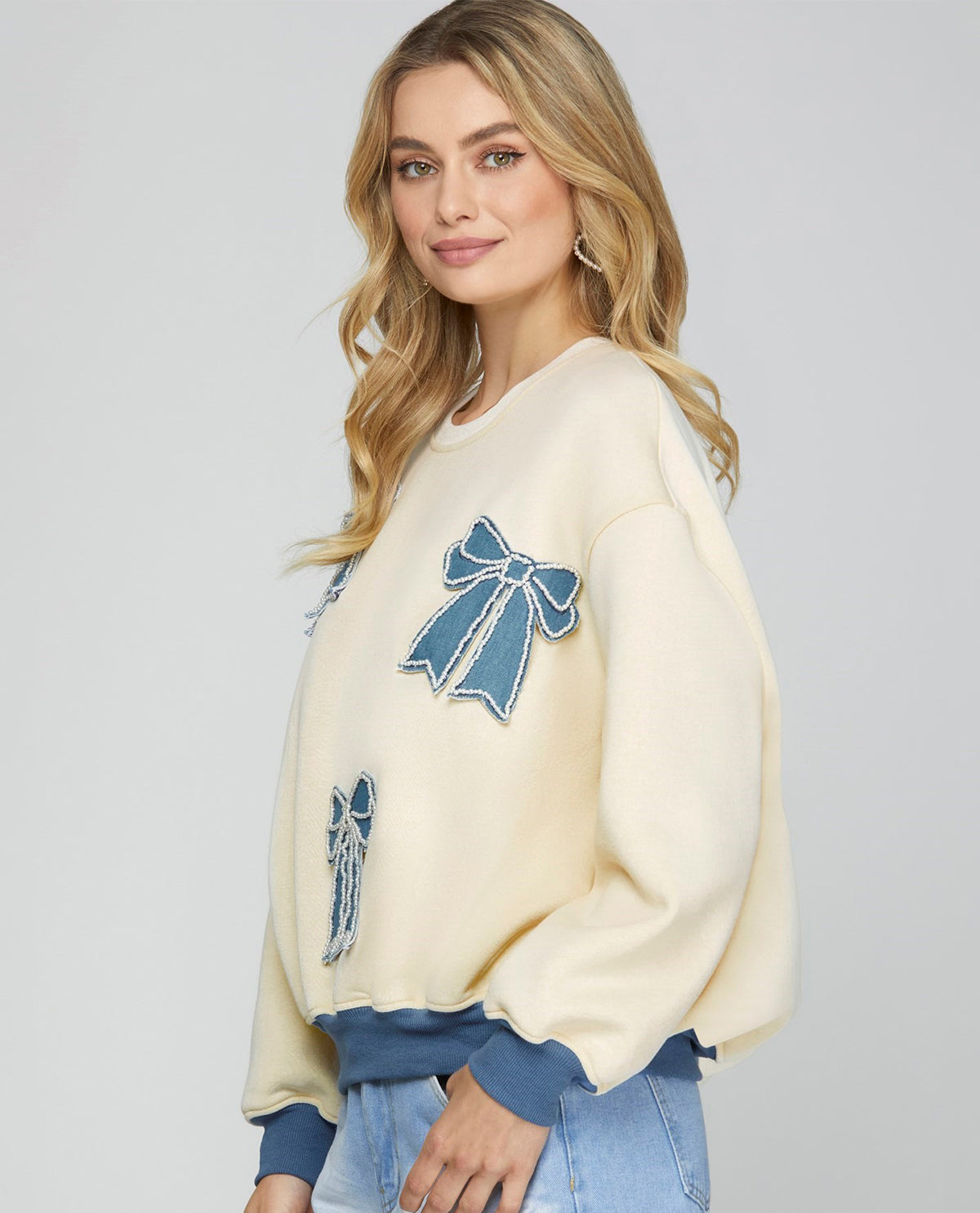 Sweatshirt with Denim Bow Patches