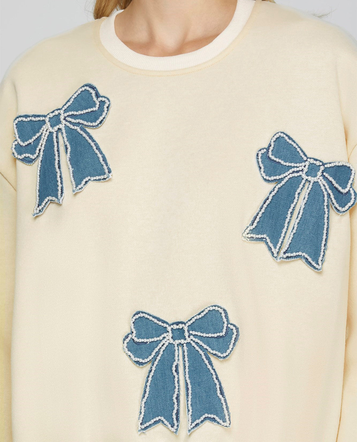 Sweatshirt with Denim Bow Patches