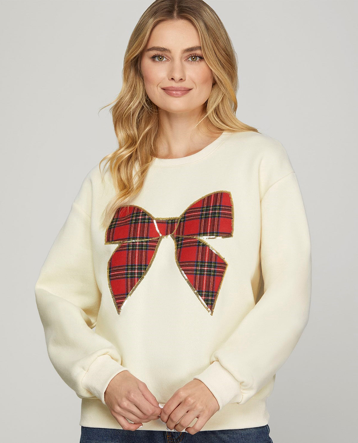 Christmas Plaid Bow Pullover