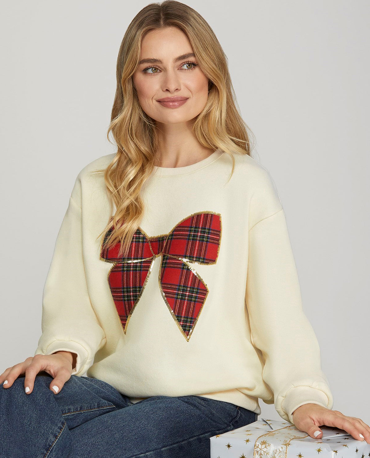 Christmas Plaid Bow Pullover