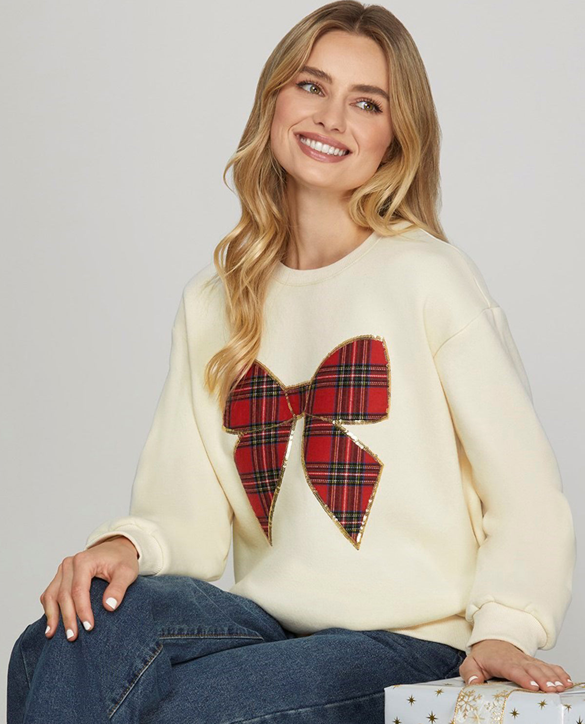 Christmas Plaid Bow Pullover