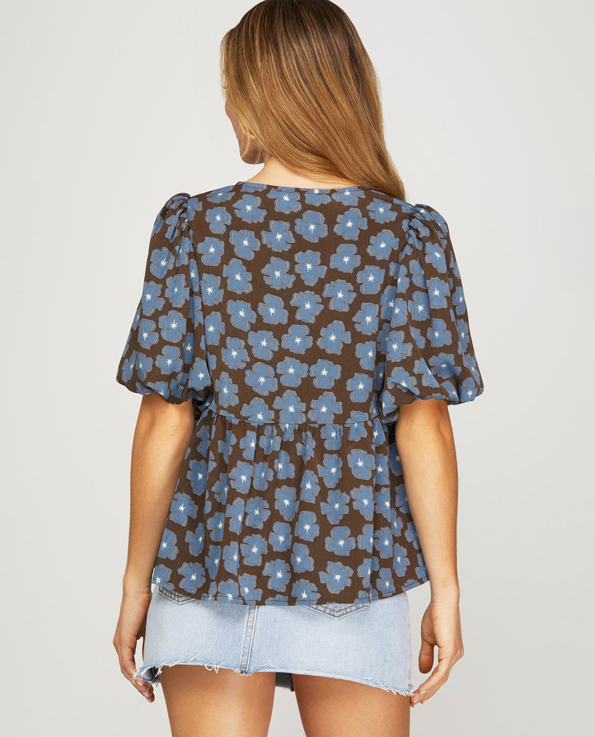 Bow Front Floral Puff Sleeve Top