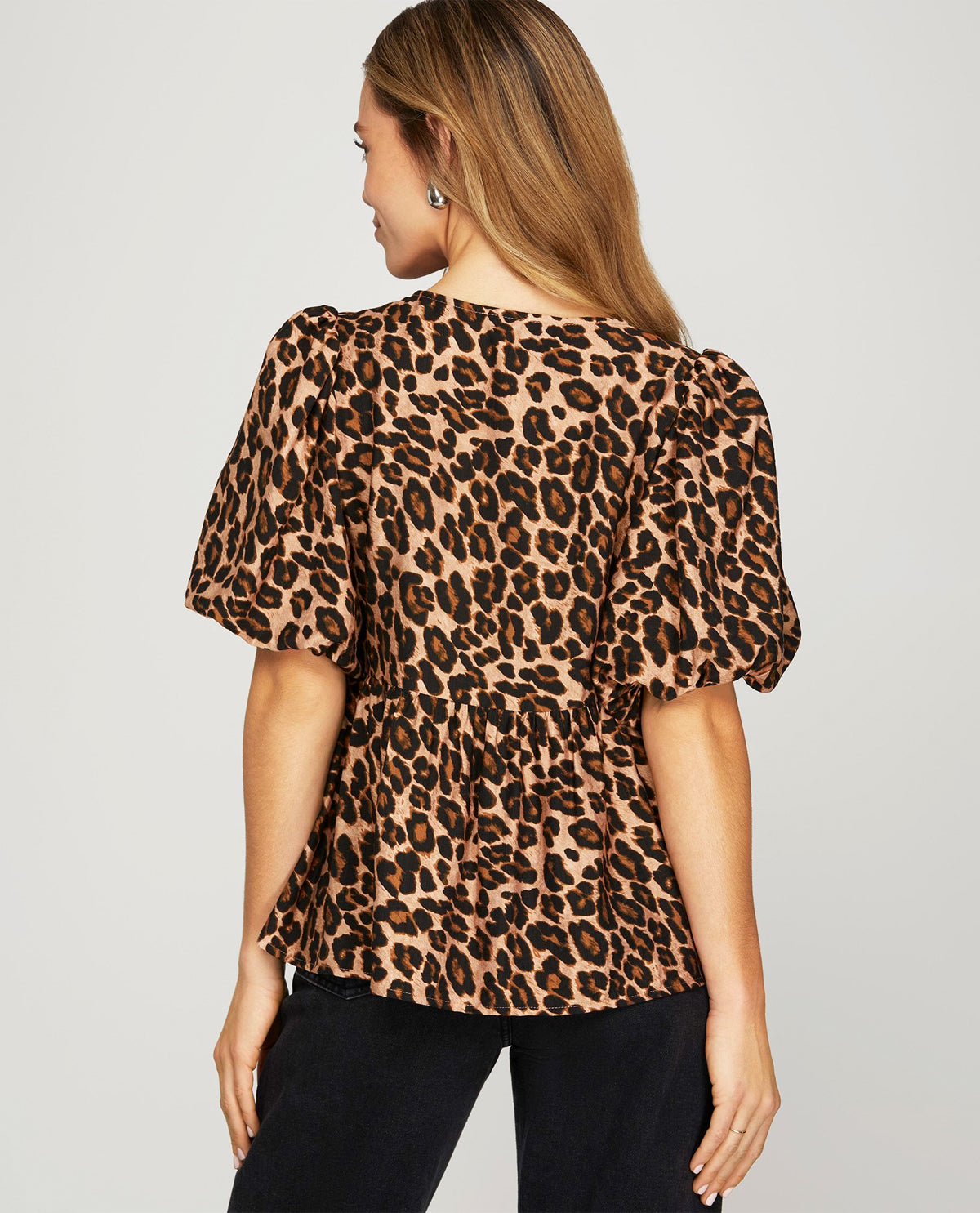 Puff Sleeve Leopard Bow Front Top