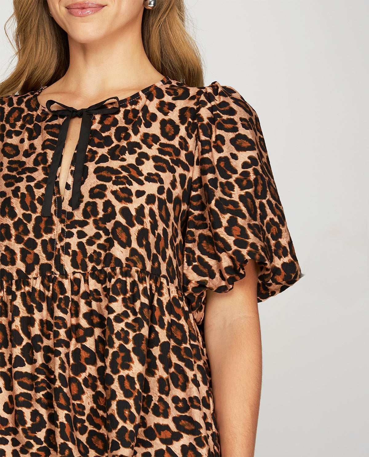 Puff Sleeve Leopard Bow Front Top