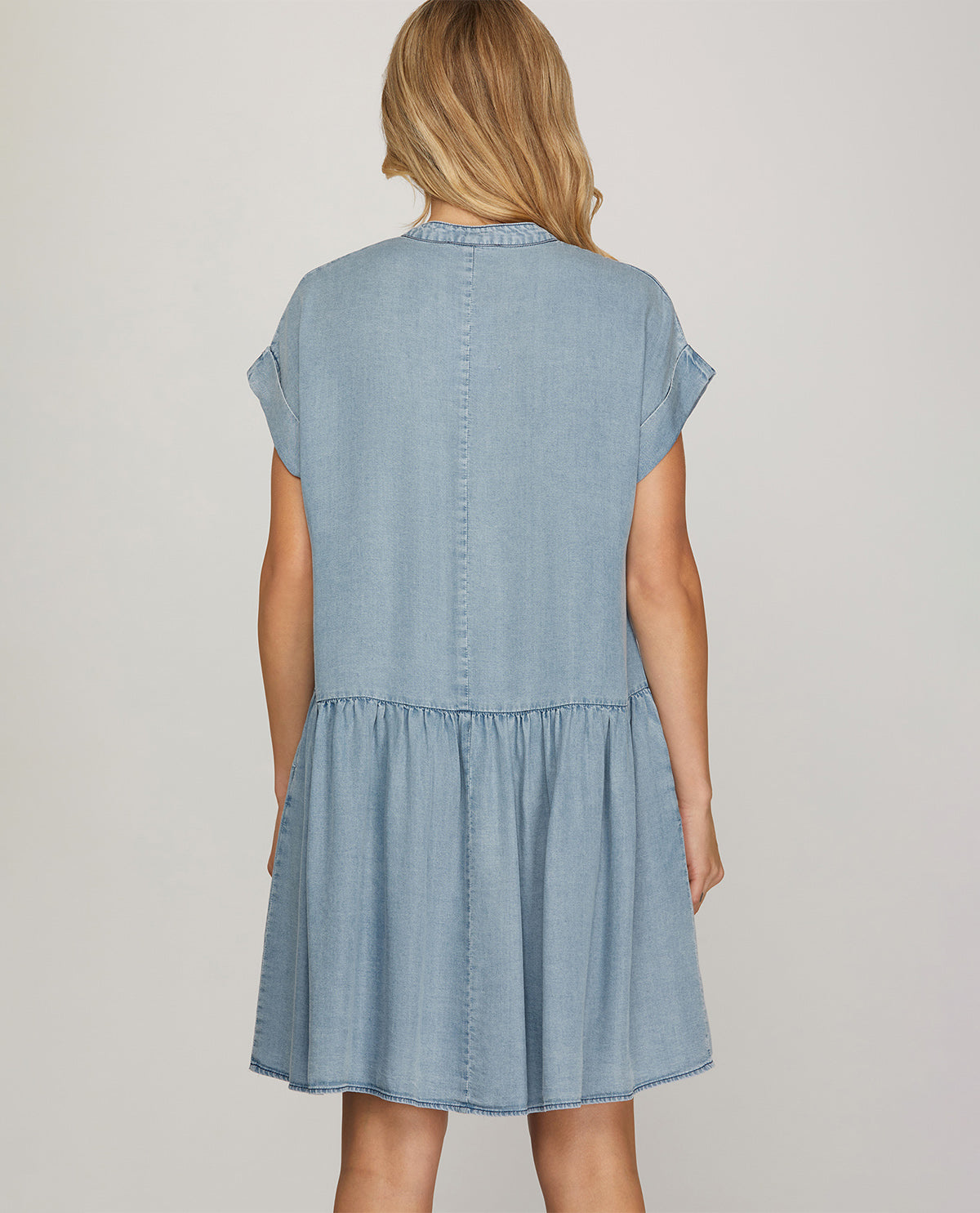 She And Sky Washed Chambray Dress Lt Blue
