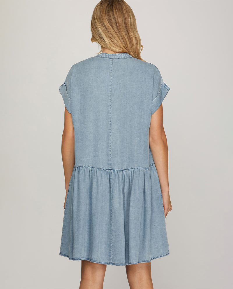 She And Sky Washed Chambray Dress Lt Blue