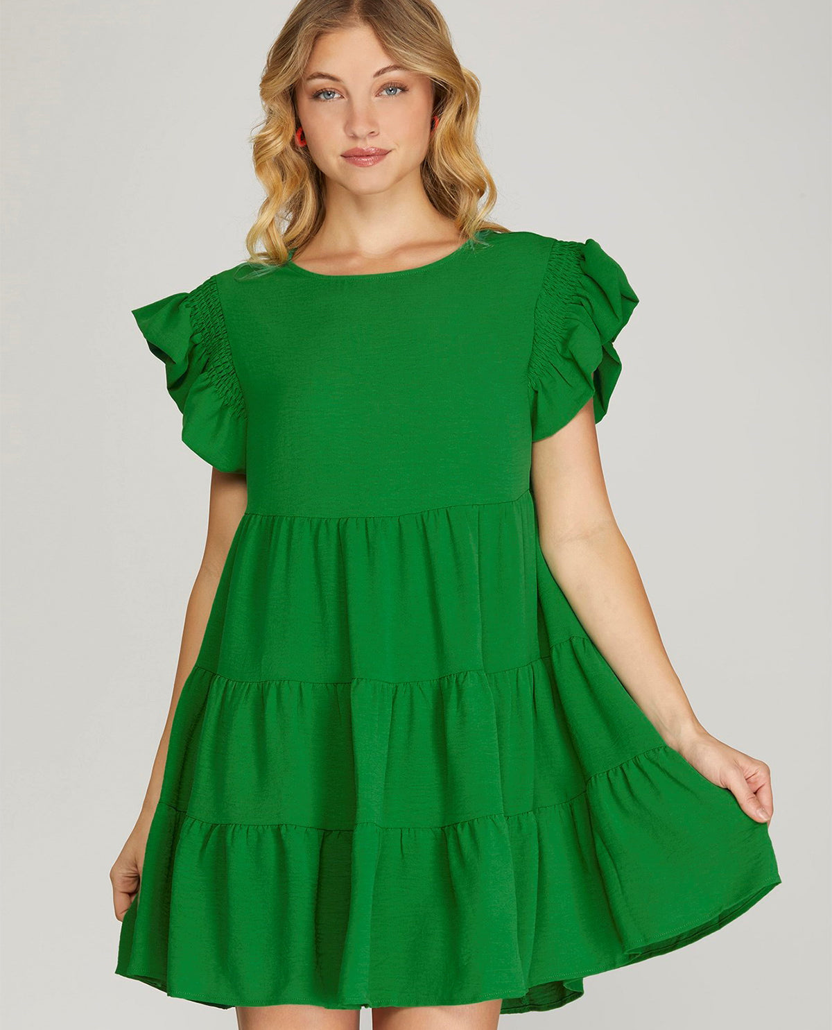 Ruffled Smocked Sleeve Tiered Dress