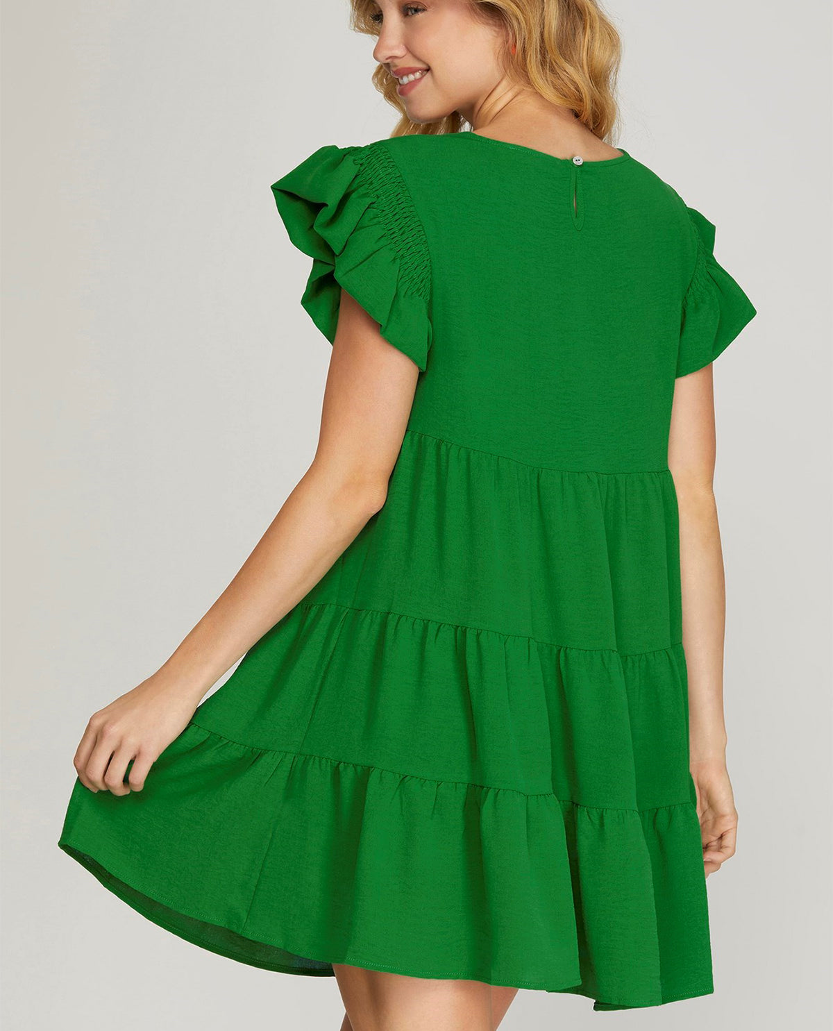 Ruffled Smocked Sleeve Tiered Dress