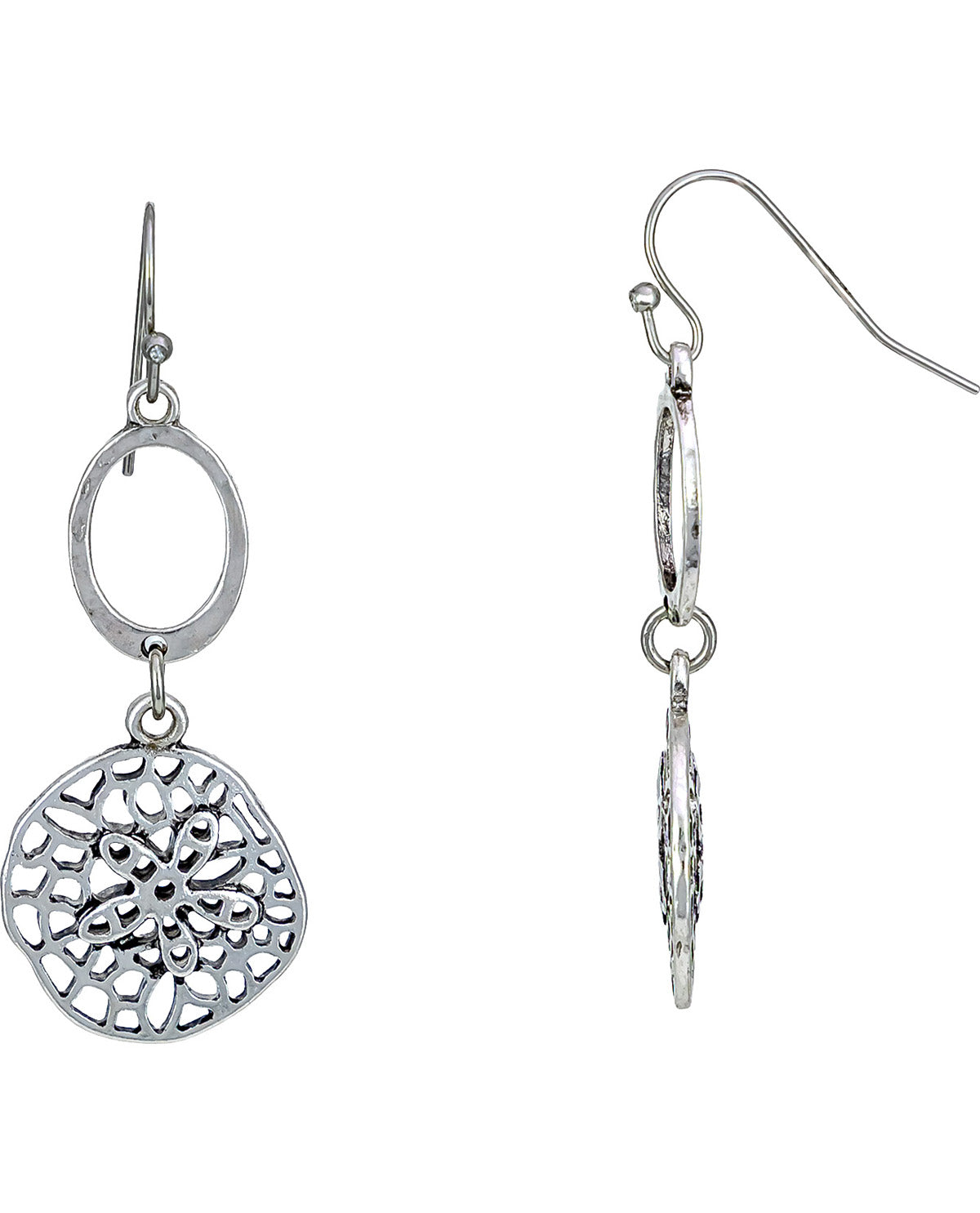 Ruby Road Silver Open Link Sand Dollar Drop Earrings