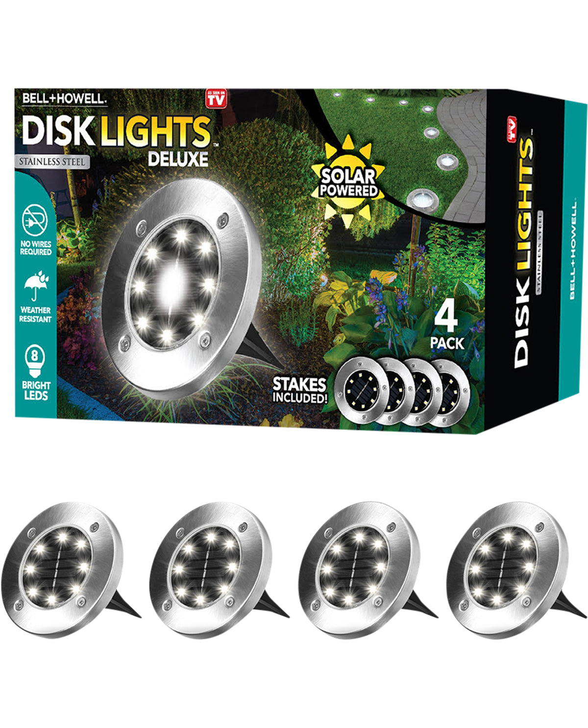 Bell+Howell Swivel Disk Lights Deluxe Set of 4 Inground Solar Lights