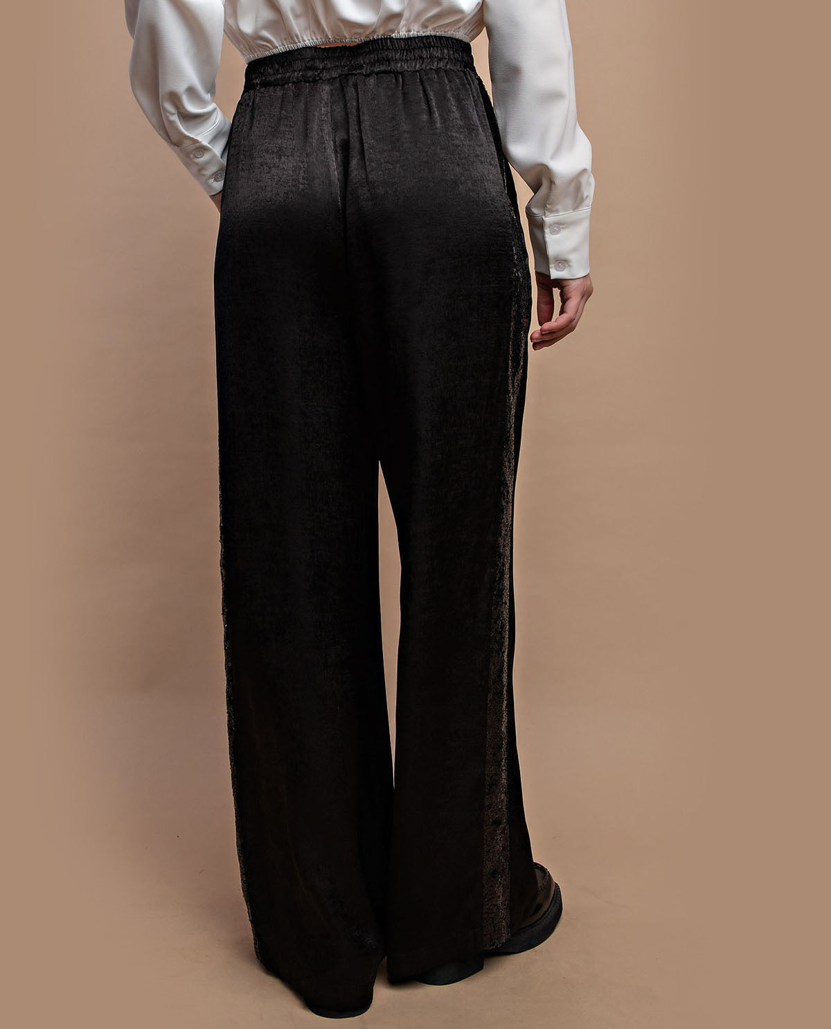 Black Sequin Side Stripe Pants