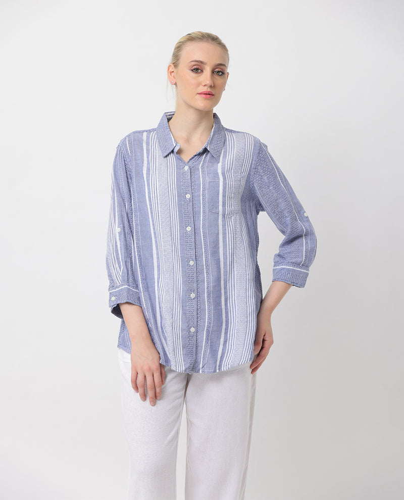 Dash Petite Linen 3/4 Sleeve Button Front Top