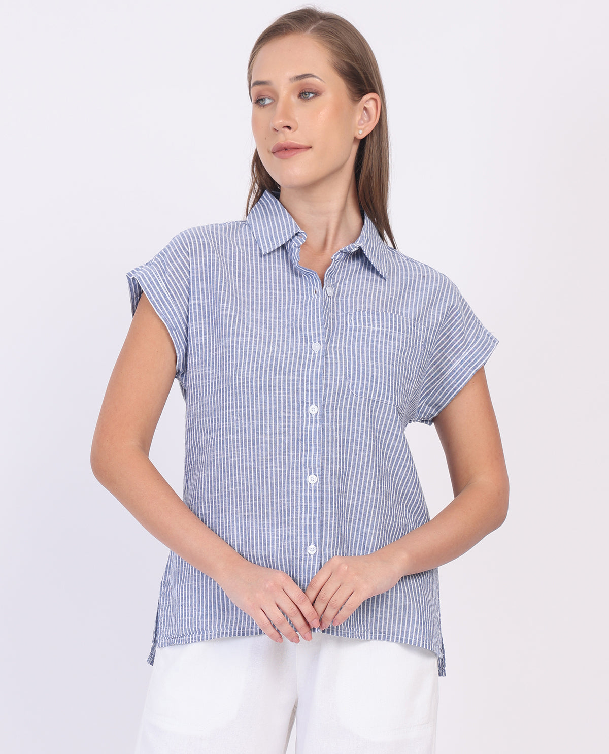 Dash Short Sleeve Linen Top Indigo