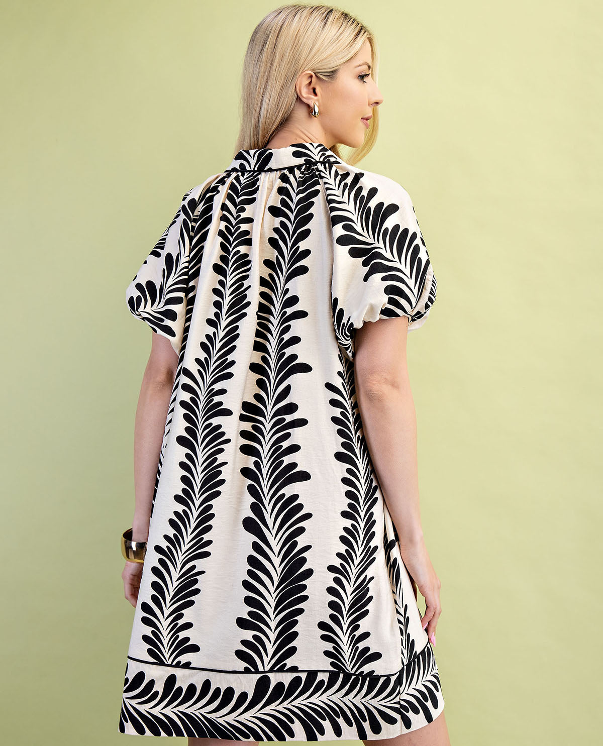 Gigio Print Balloon Sleeve Dress Cream/Black
