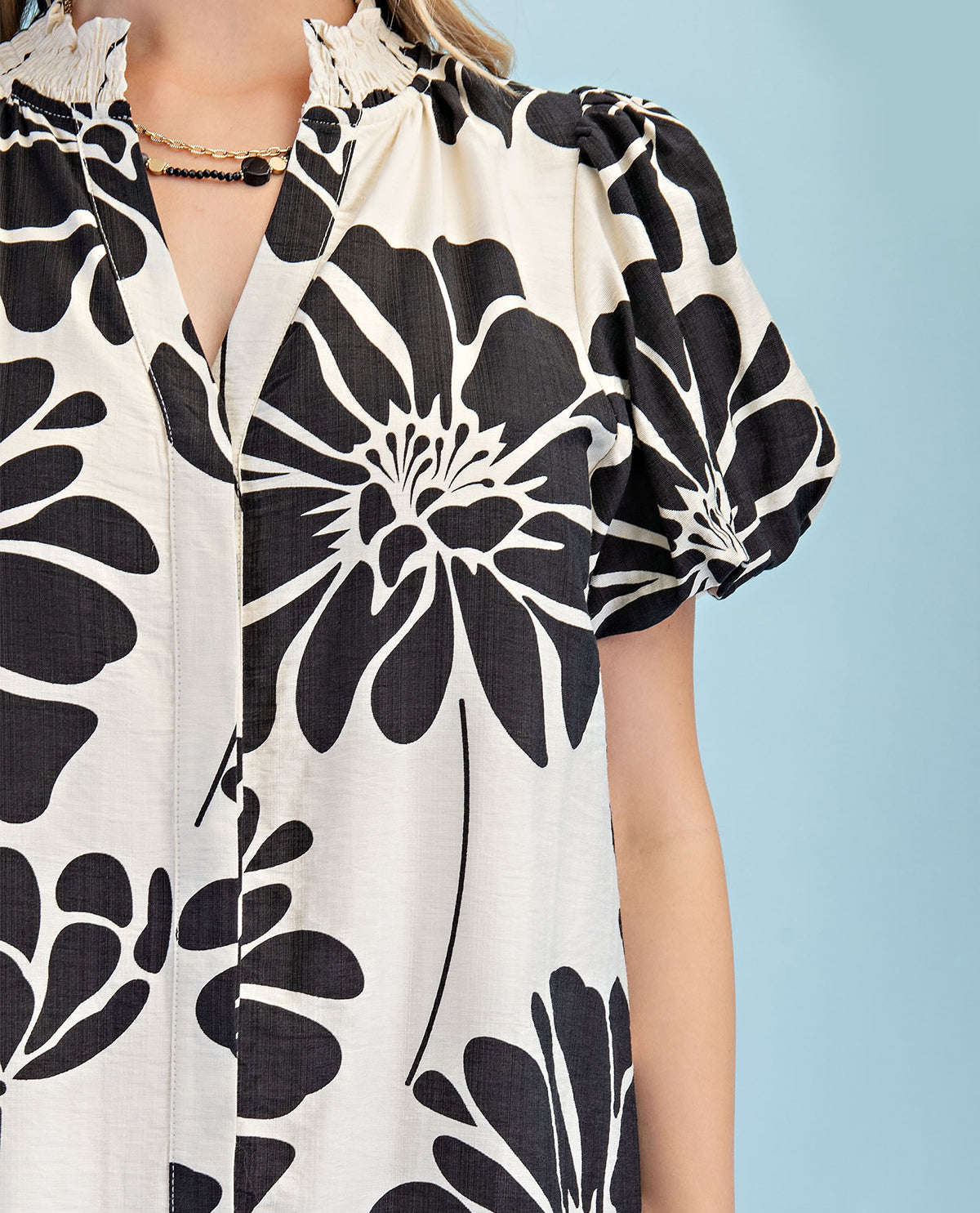Gigio Floral Print Button Down Dress Black