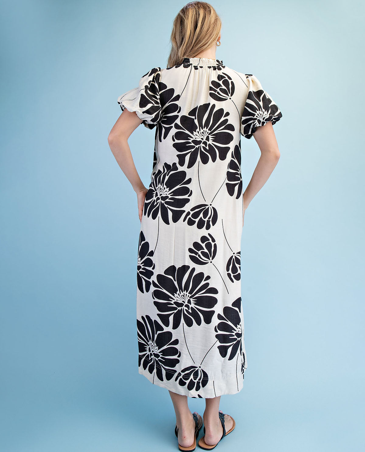 Gigio Floral Print Button Down Dress Black