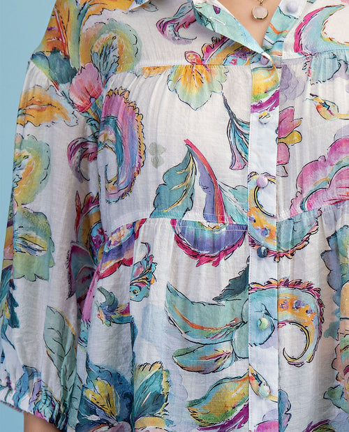 Gigio Print Babydoll Blouse Top Ivory/Mint