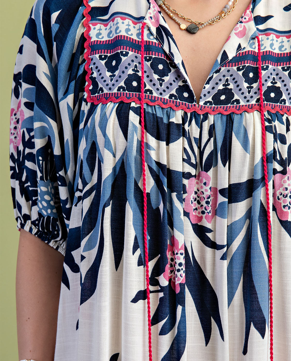 Gigio Print Dress With Ric Rac Trim Navy