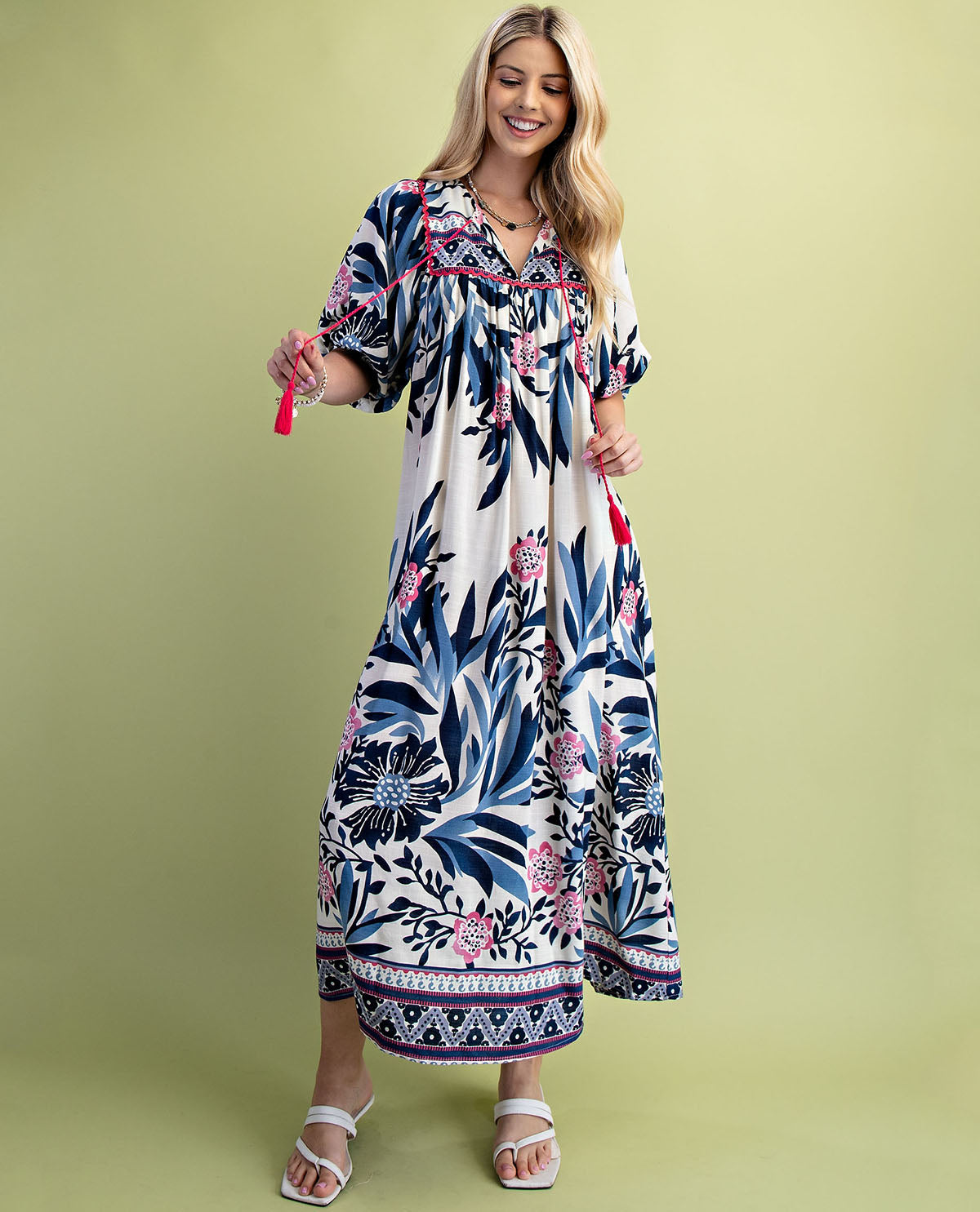 Gigio Print Dress With Ric Rac Trim Navy