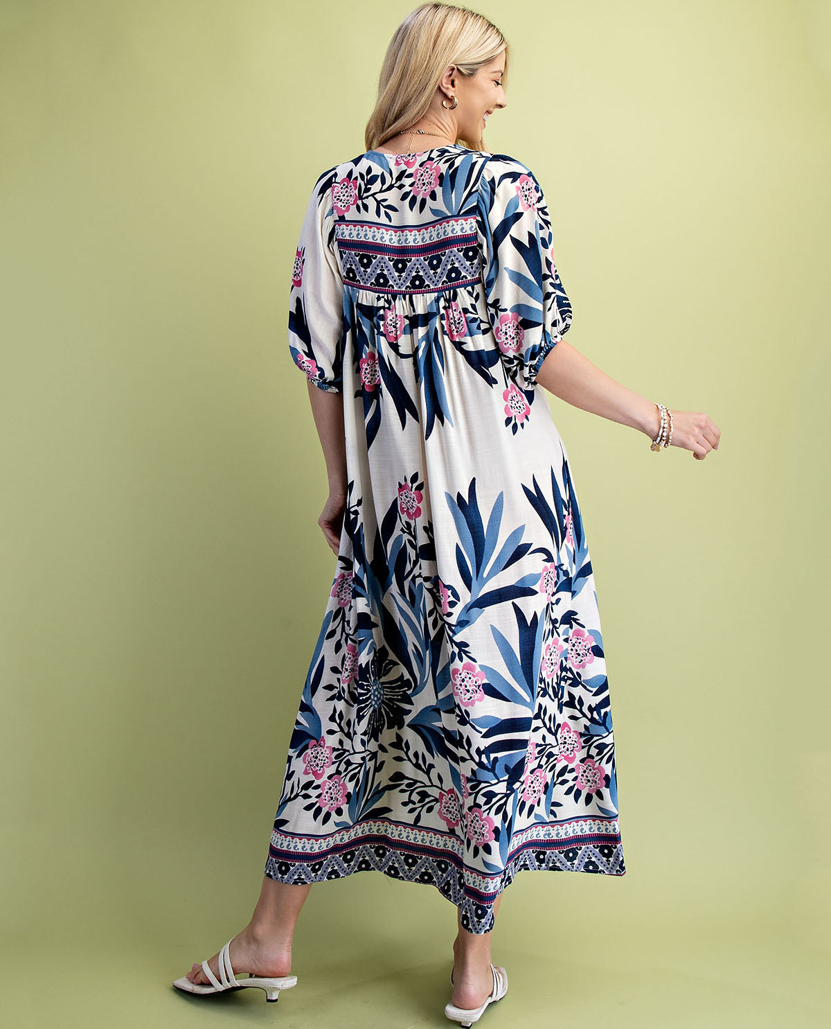 Gigio Print Dress With Ric Rac Trim Navy