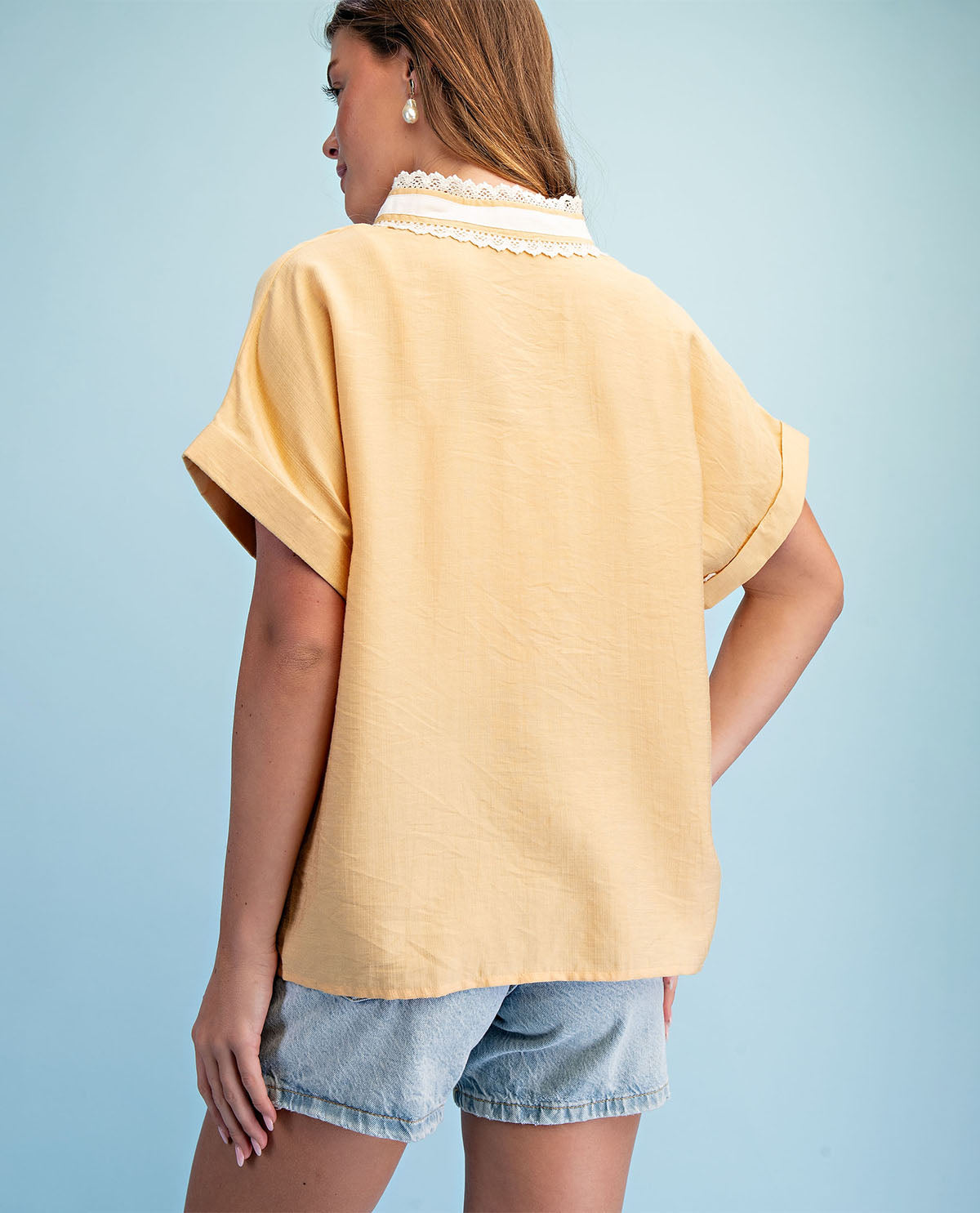 Gigio V-Neck Top With Lace Trim Honey