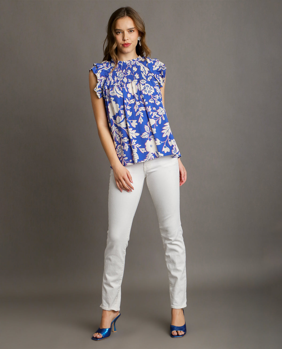 Two Tone Floral Print Top