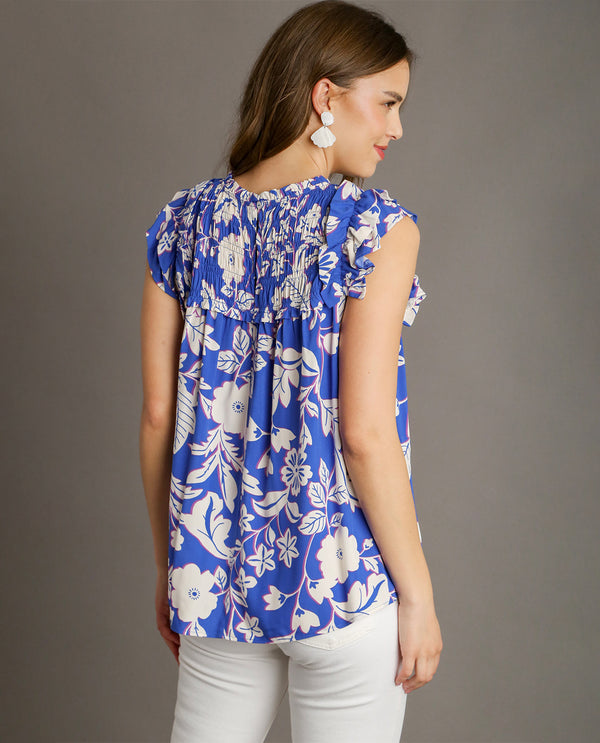 Two Tone Floral Print Top