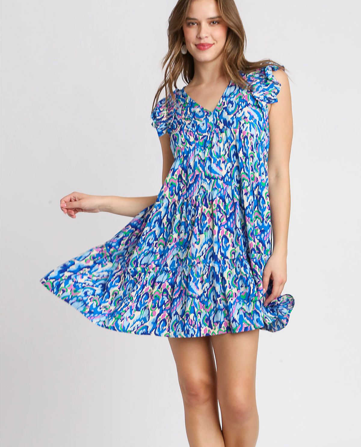 Mixed Print Mini Dress with Flutter Sleeve