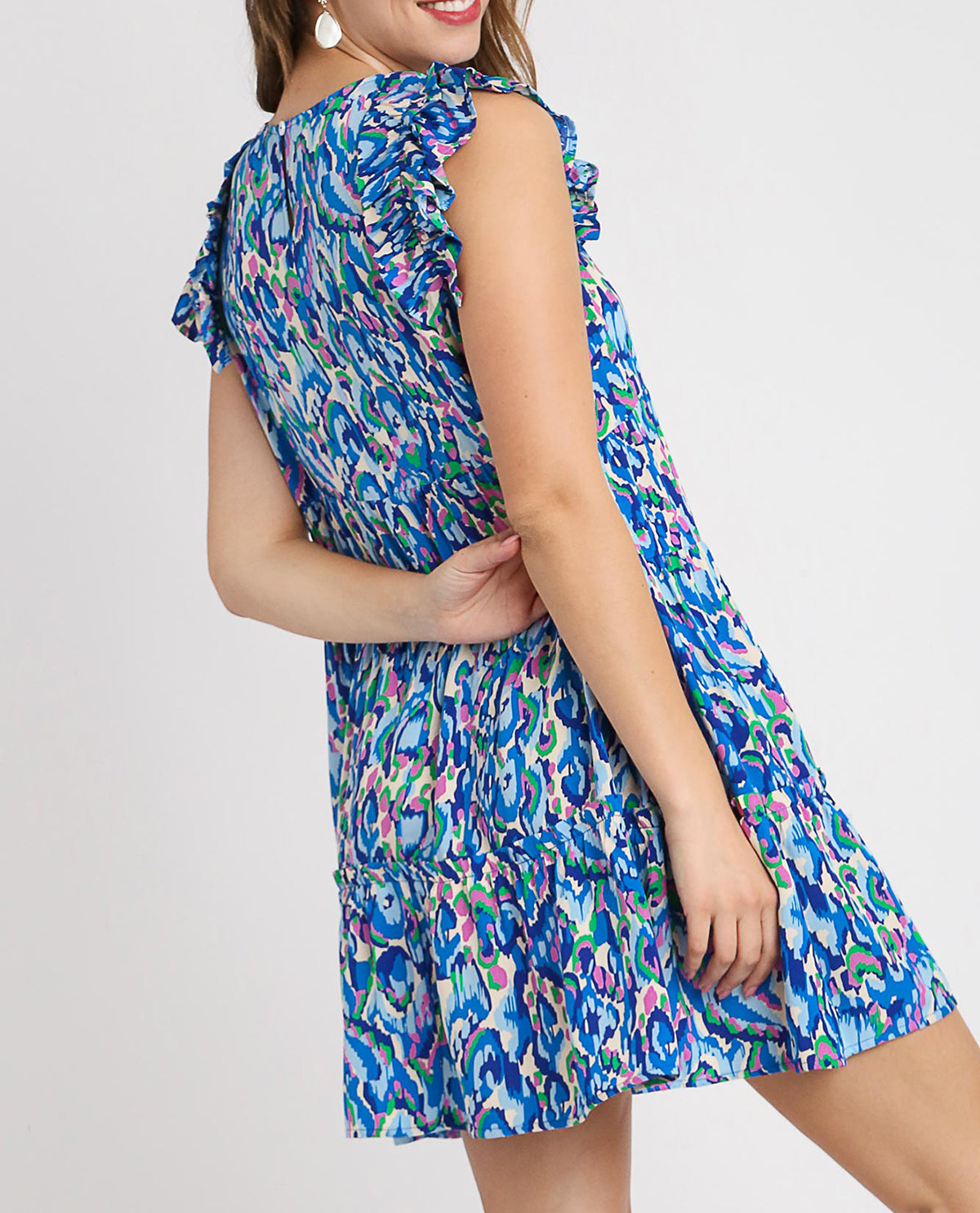 Mixed Print Mini Dress with Flutter Sleeve