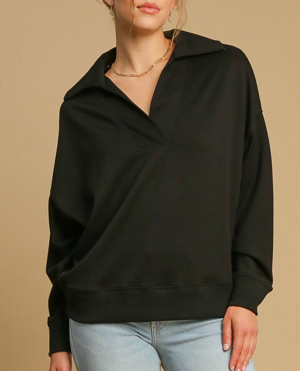 V-Neck Collar Polo Sweatshirt