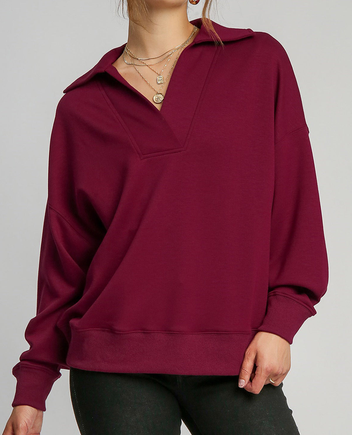 V-Neck Collar Polo Sweatshirt