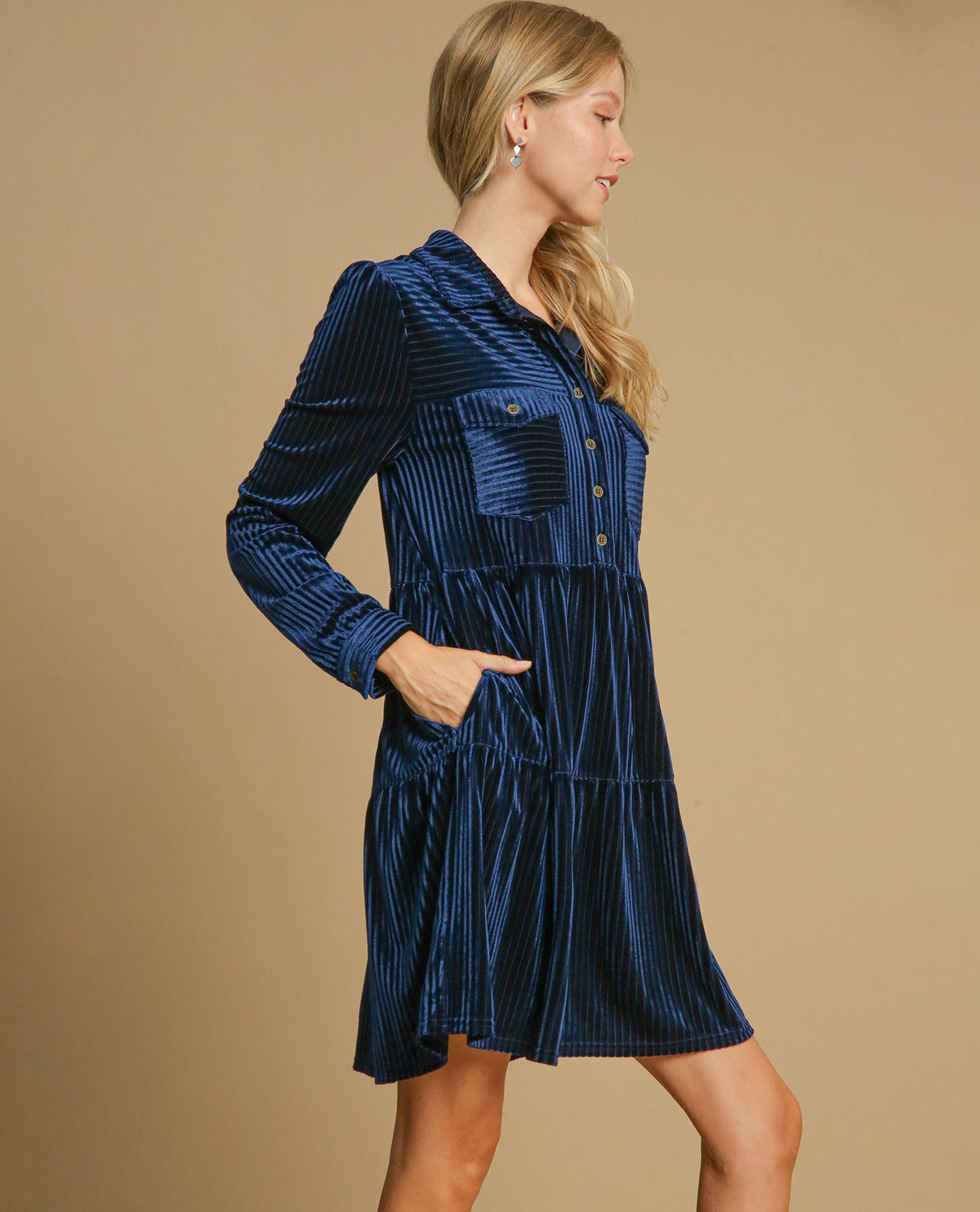 Textured Collar Button-Down Dress