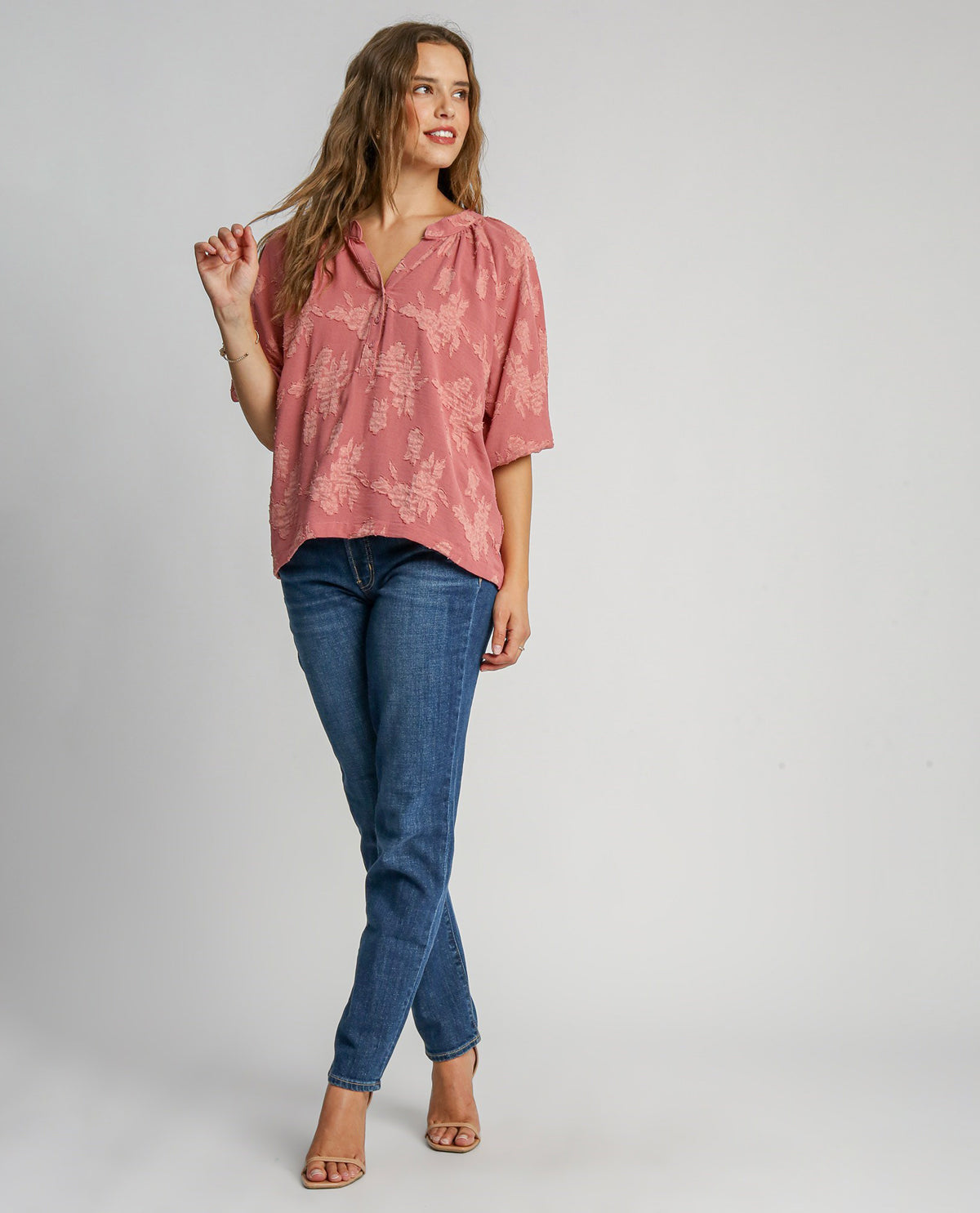 Floral Burnout Split Neck Top