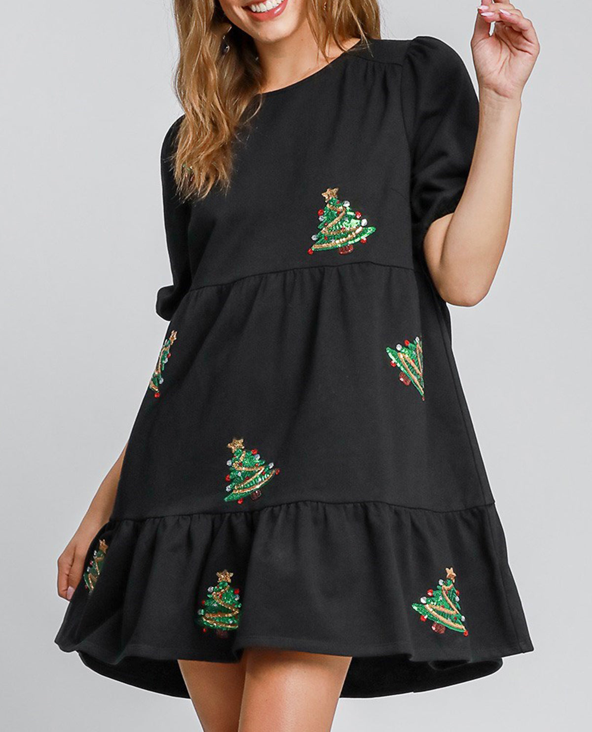 Mini Dress with Christmas Tree Sequins