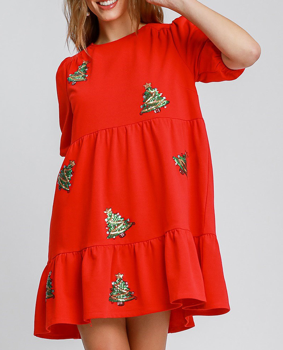 Mini Dress with Christmas Tree Sequins