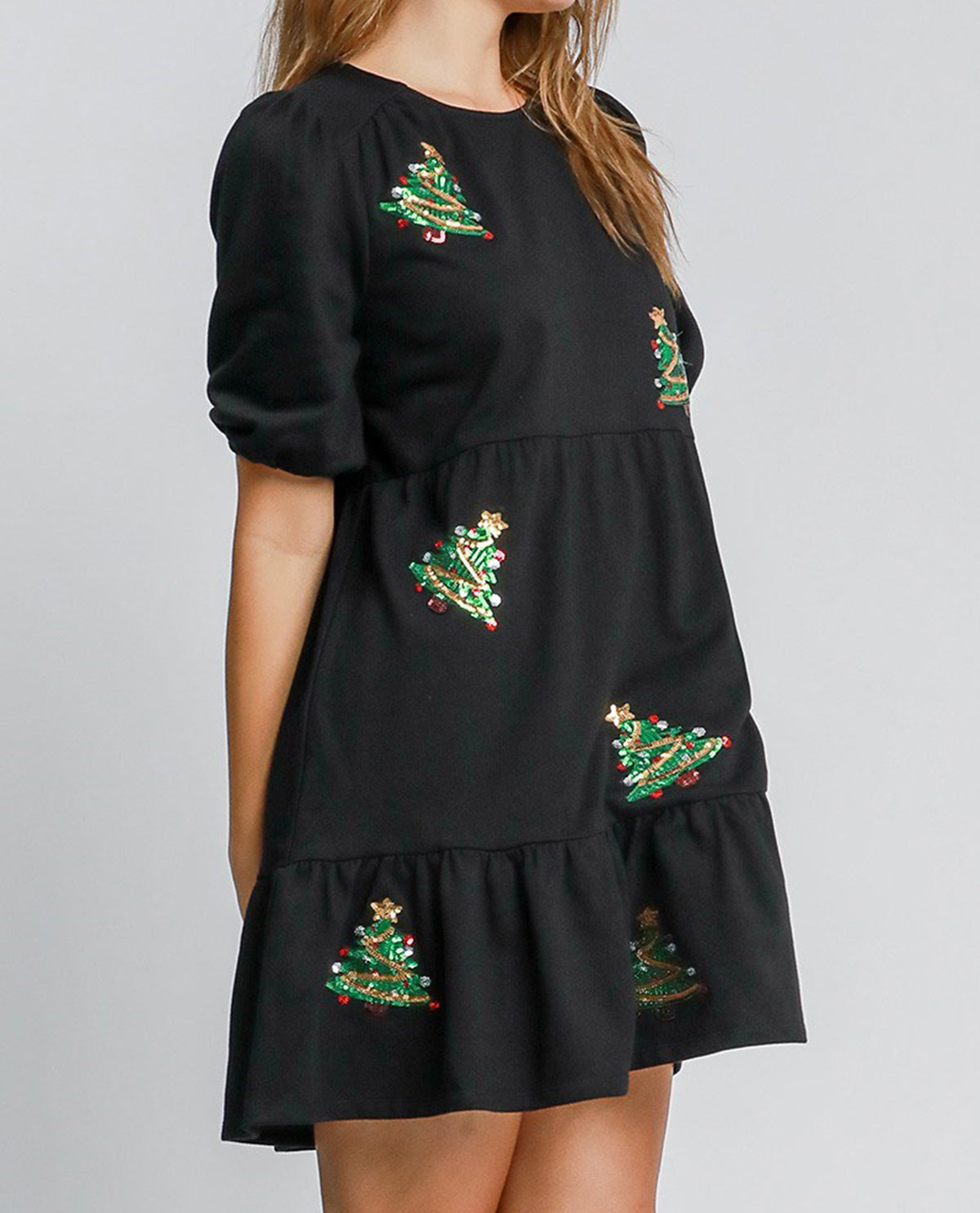 Mini Dress with Christmas Tree Sequins