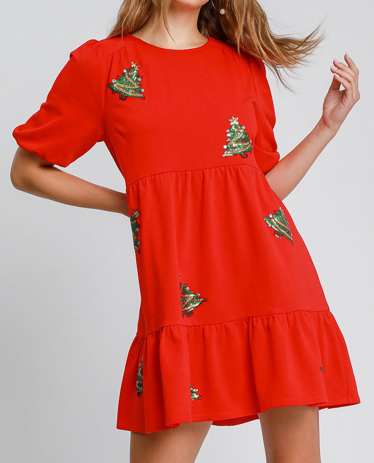 Mini Dress with Christmas Tree Sequins